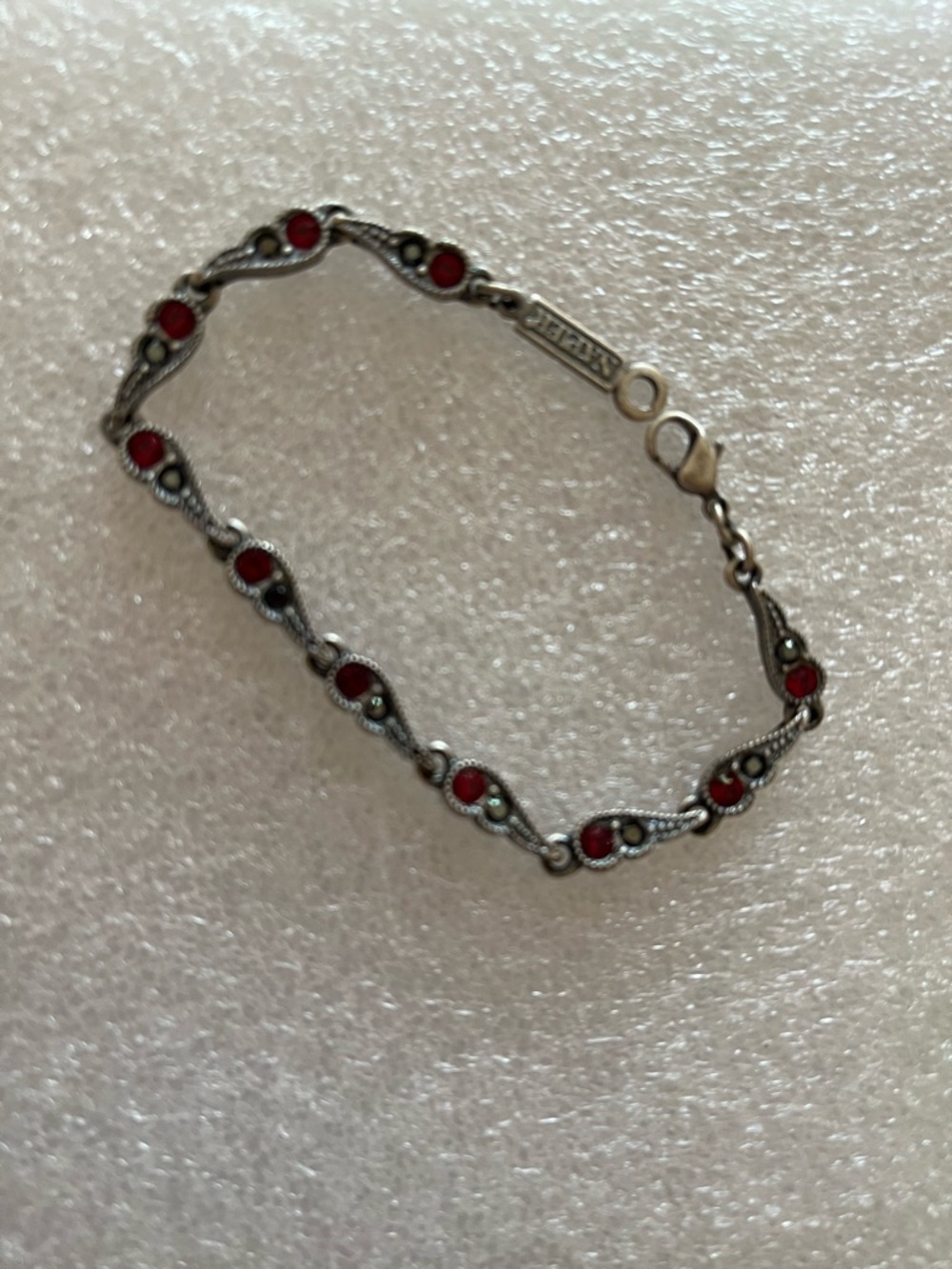 Napier Pewter Bracelet Faceted Manmade Ruby & Marcasite Accents - Picture 5 of 9